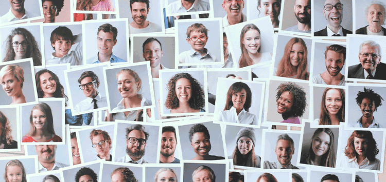 Uma colagem de fotos de pessoas com diferentes expressões faciais