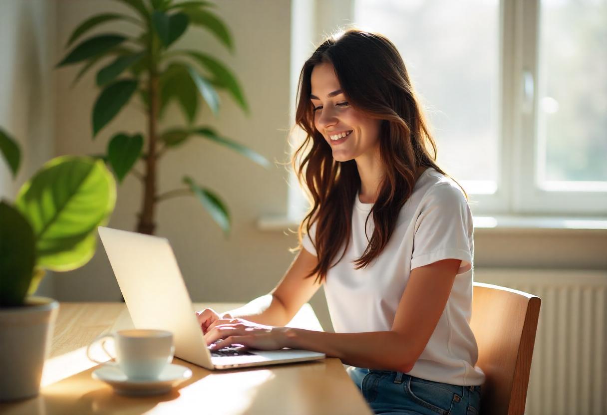 Redatora copywriter criando conteúdo em um notebook