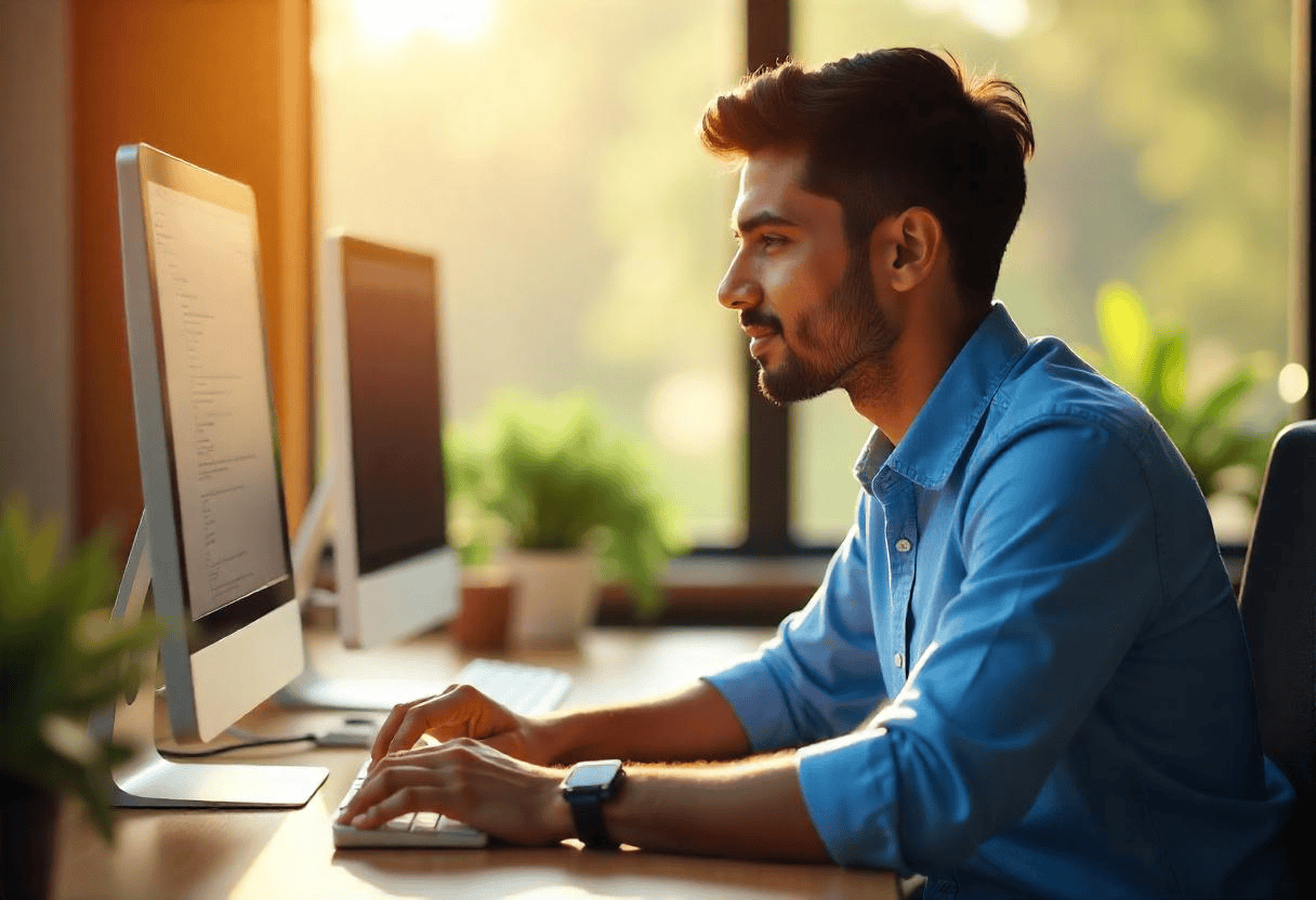 Profissional de SEO ajustando o código de uma página