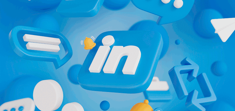Ícone do linkedin em um fundo azul com vários ícones diferentes