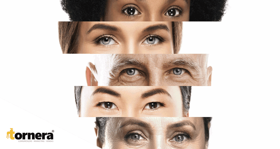 Os olhos de diversas pessoas mostrados em diferentes ângulos